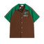 Rhude Palm Beach Embroidered Color‑Block Bowling Shirt Brown Green