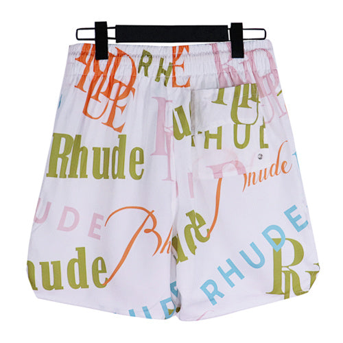 Rhude White All‑Over Multicolor Logo Shorts Main Image