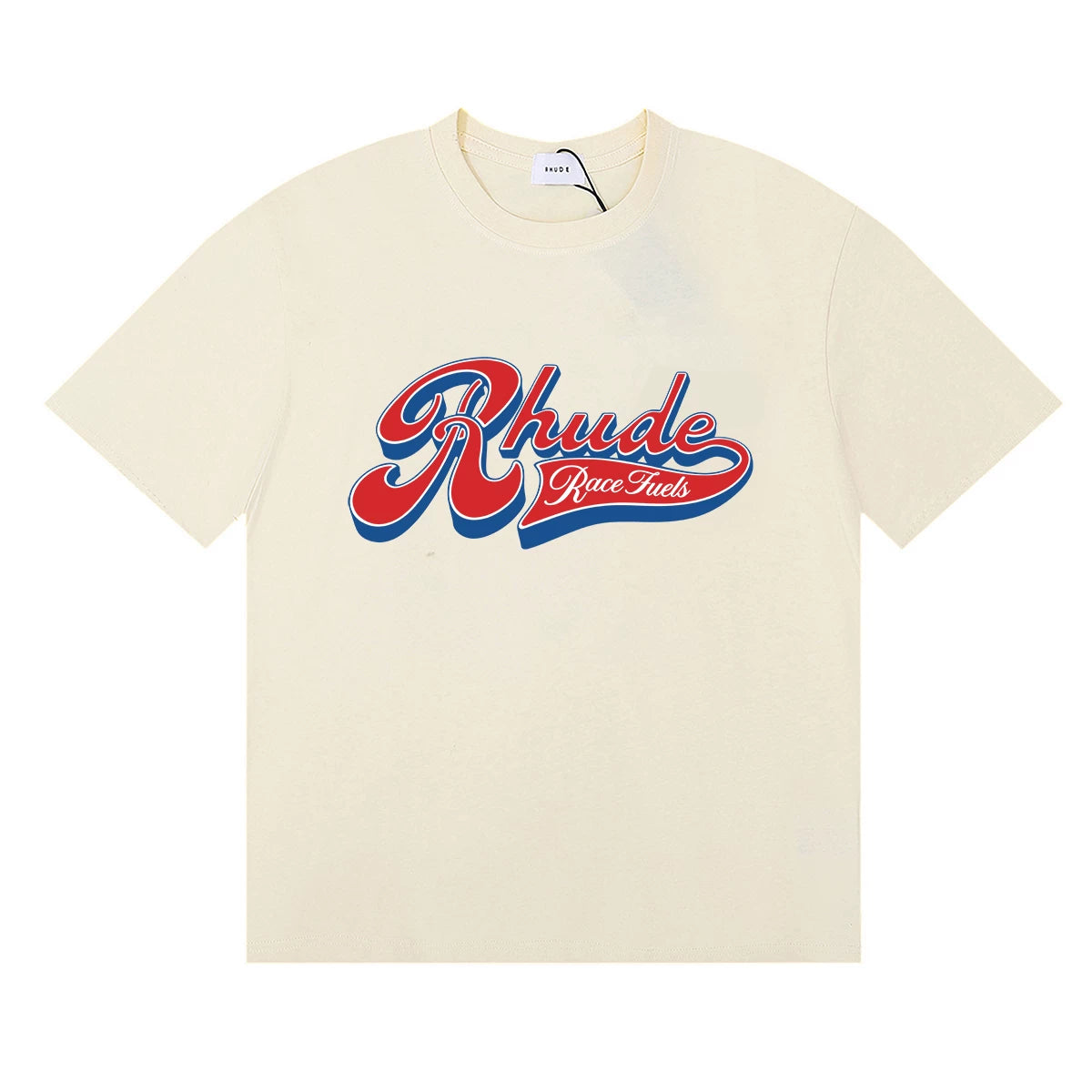 Rhude Retro Script Race Trust Logo Cream Oversized T‑Shirt
