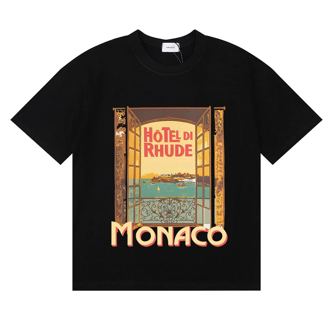 Rhude Hotel Di Rhude Monaco Window View Vintage Black Oversized T‑Shirt Hover Image