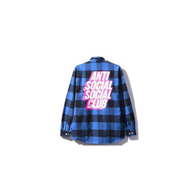Anti Social Social Club Blue Black Plaid Pink Outline Logo Flannel Shirt Hover Image