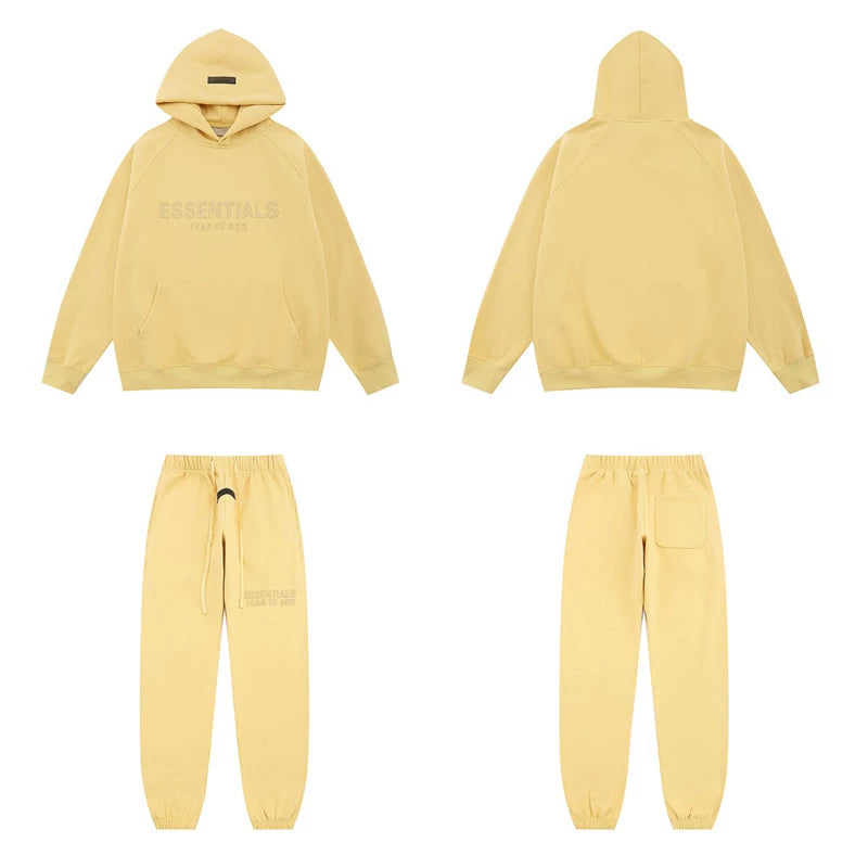 Fear Of God Essentials Tone‑on‑Tone Hoodie & Jogger Tracksuit Set Pale Yellow