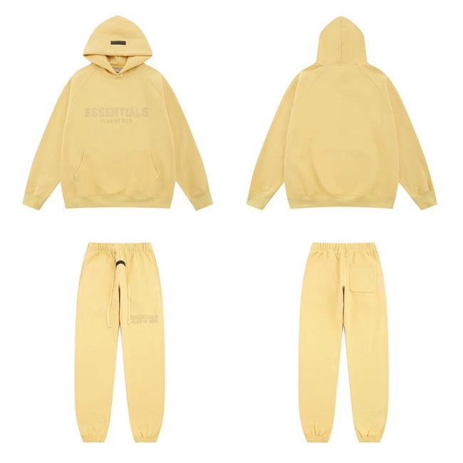 Fear Of God Essentials Tone‑on‑Tone Hoodie & Jogger Tracksuit Set Pale Yellow Hover Image
