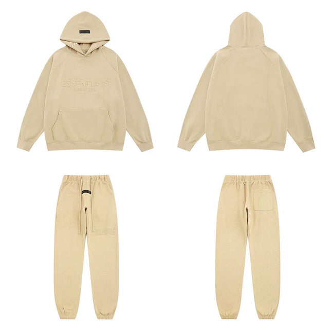 Fear Of God Essentials Tone‑on‑Tone Hoodie & Jogger Tracksuit Set Cream Beige Hover Image
