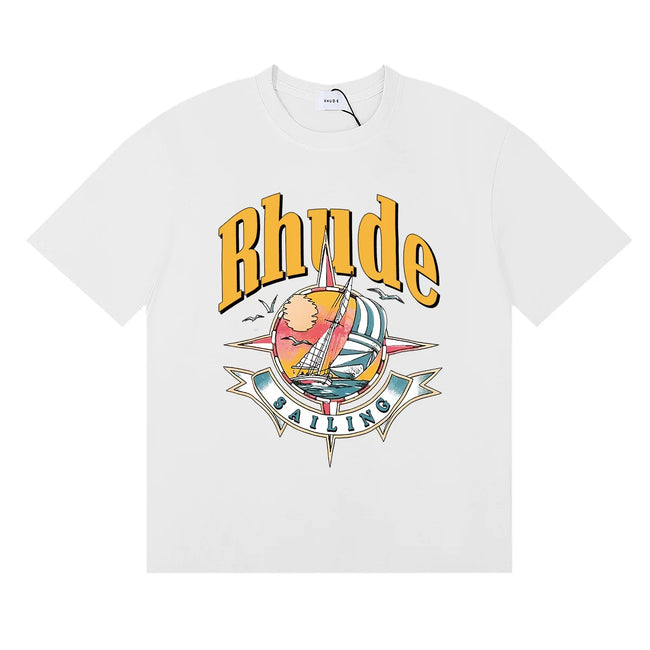 Rhude Sailing Compass Sailboat Vintage Graphic White Oversized T‑Shirt Hover Image