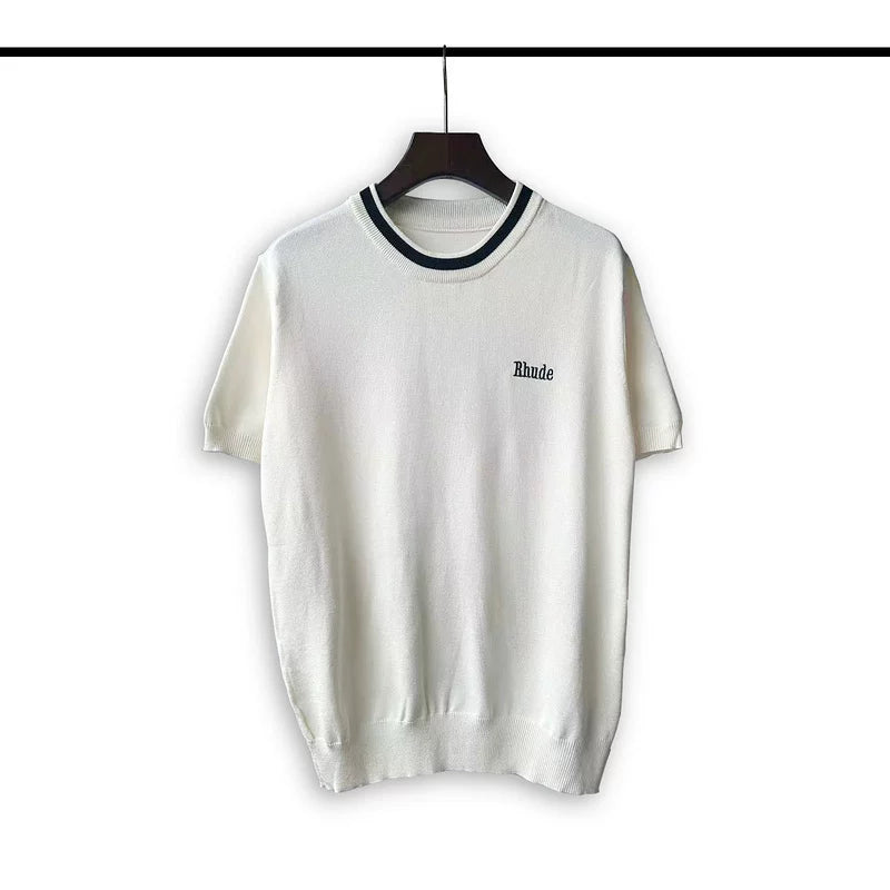 Rhude Men Chest Embroidered Logo Boxy Fit Knit Streetwear Top