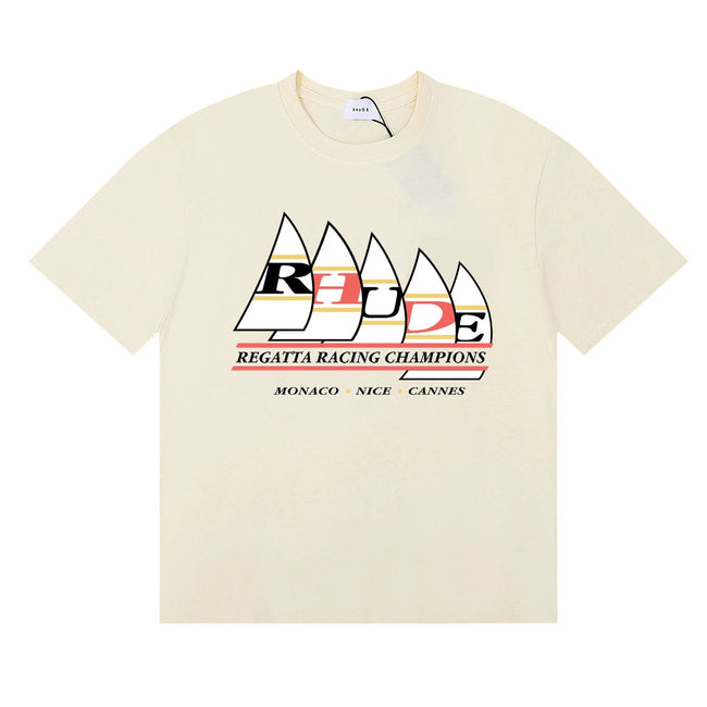 Rhude Regatta Racing Champions Sailboat Monaco Cream Oversized T‑Shirt Hover Image