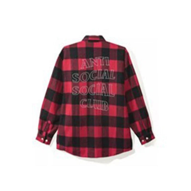 Anti Social Social Club Red Black Plaid Outline Logo Flannel Shirt Hover Image