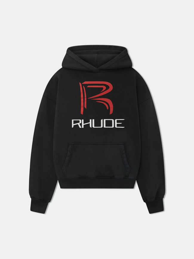 RHUDE Big R Logo Hoodie Black Hover Image