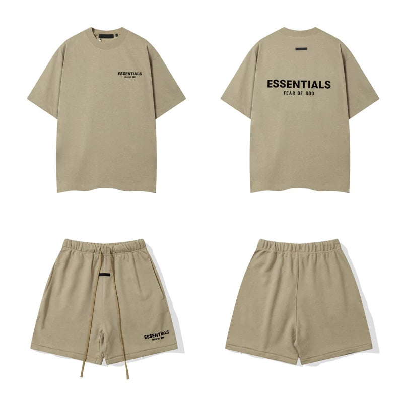 Fear Of God Essentials T‑Shirt Fleece Shorts Summer Set Taupe