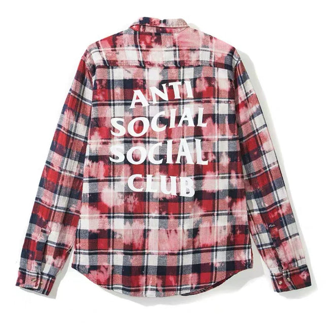 Anti Social Social Club Bleached Tie‑Dye Plaid Flannel Shirt Hover Image