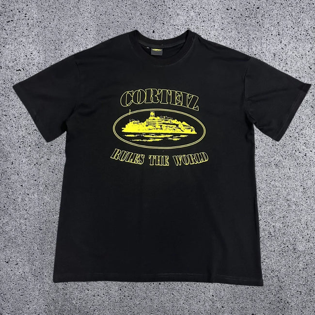 Corteiz "Rules The World" Alcatraz Graphic Tee (Black & Yellow Edition) Hover Image