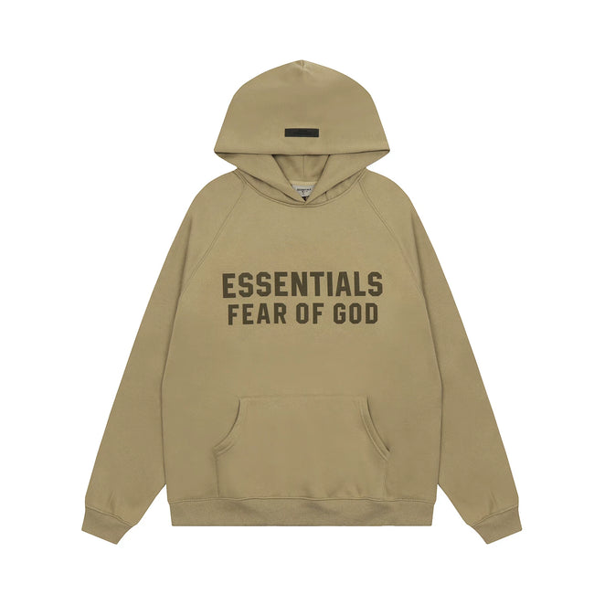 Fear Of God Essentials Double‑Line Plush Pullover Hoodie Khaki Hover Image
