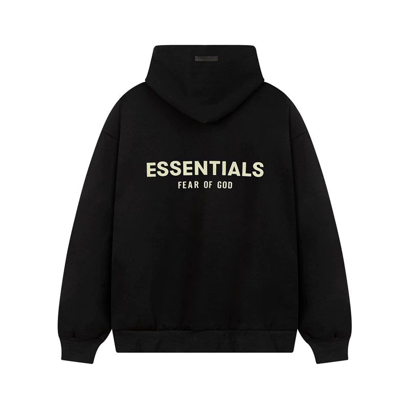 Fear Of God Essentials Gold Tone Back Logo Oversized Hoodie Black