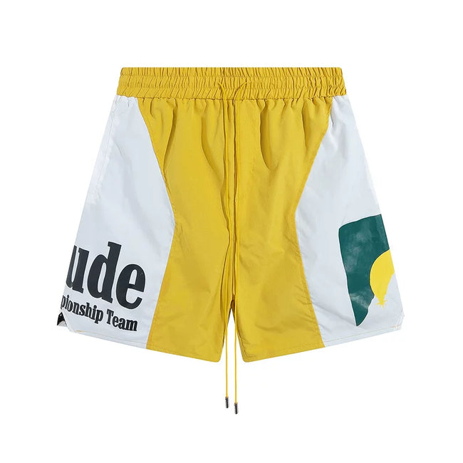 Rhude Championship Team Color Block Nylon Shorts Hover Image