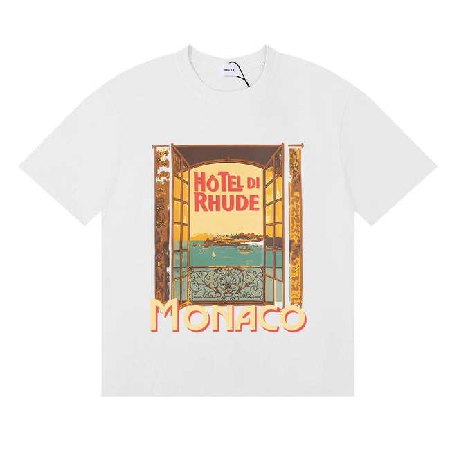 Rhude Hotel Di Rhude Monaco Window View Vintage White Oversized T‑Shirt Hover Image