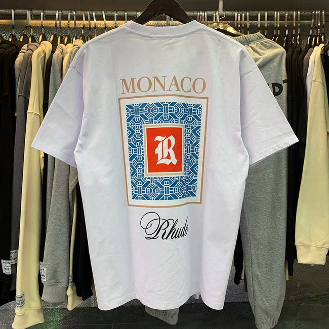 Rhude Men Monaco Logo Print Street T‑Shirt Hover Image
