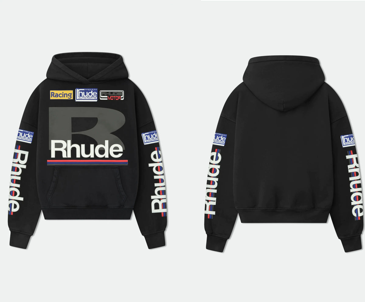 RHUDE Multi-Sponsor Racing Hoodie Black