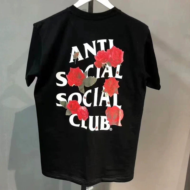 ASSC Black Tee – Wavy Rose Print Hover Image