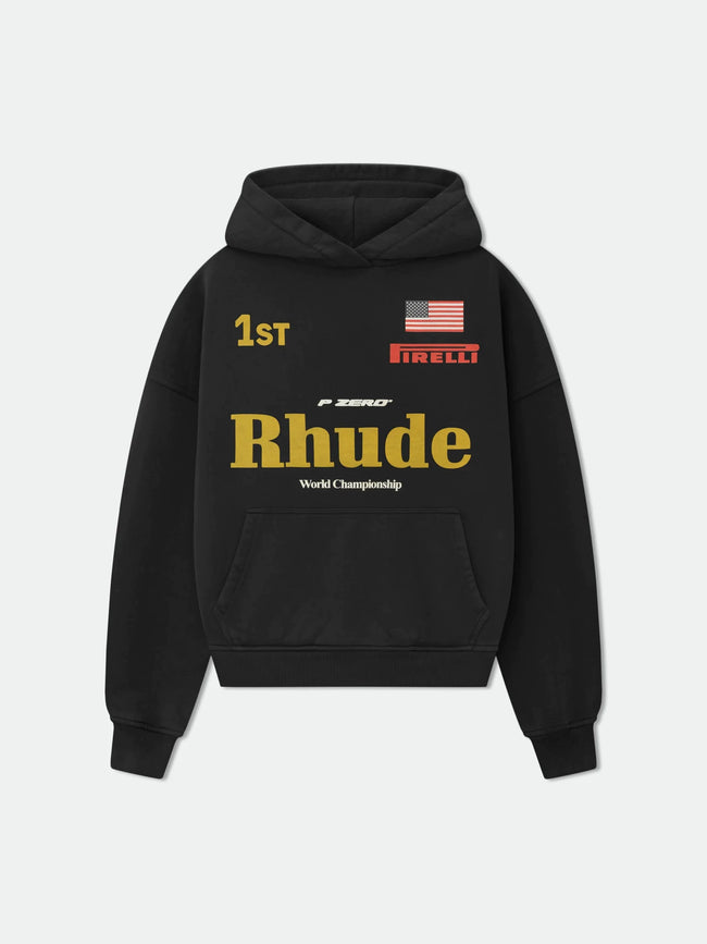 RHUDE 1st Pirelli World Championship Racing Hoodie Black Hover Image