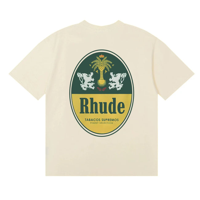 Rhude Vintage Oval Crest Back Logo Cream Oversized T‑Shirt Hover Image