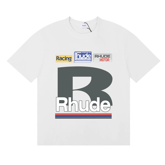Rhude Big B Letter Racing Badge Patch‑Style White Oversized T‑Shirt Hover Image