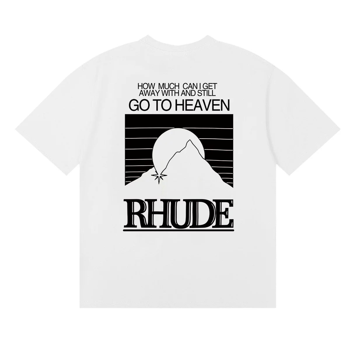 Rhude Go To Heaven Quote Mountain Back‑Print Oversized T‑Shirt