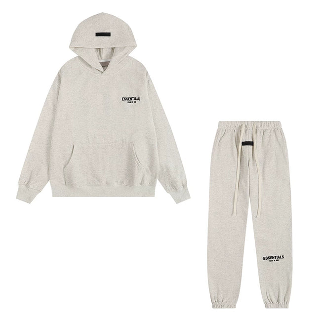 Fear Of God Essentials Hoodie Jogger Tracksuit Set Light Oat Heather Hover Image