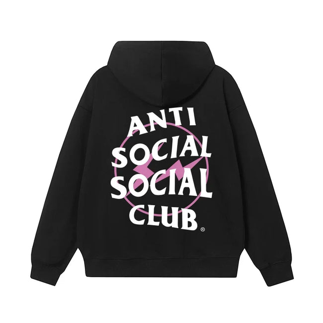 Anti Social Social Club Pink Bolt Circle Logo Black Hoodie Hover Image