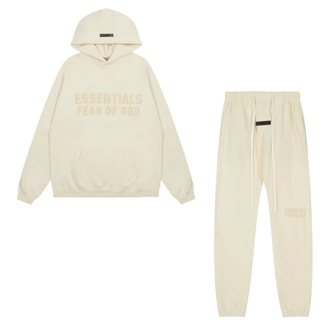 Fear Of God Essentials Double Line Plush Hoodie & Jogger Tracksuit Set Cream Hover Image