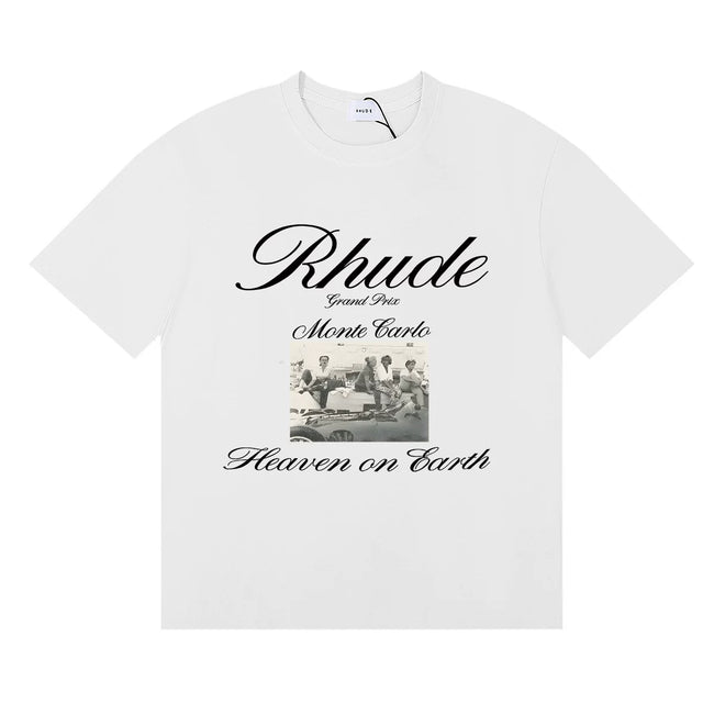 Rhude Monte Carlo Heaven On Earth Vintage Photo Print White Oversized T‑Shirt Hover Image