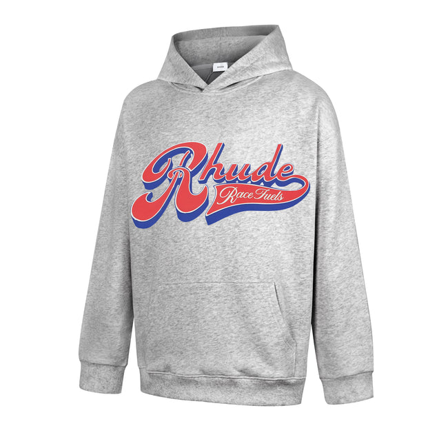RHUDE Rhude Tour Script Logo Hoodie Light Heather Grey Hover Image