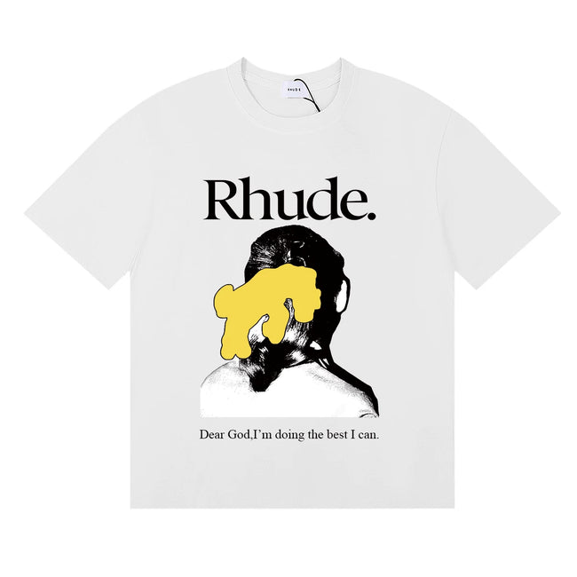 Rhude Dear God Portrait Text Quote White Oversized T‑Shirt Hover Image