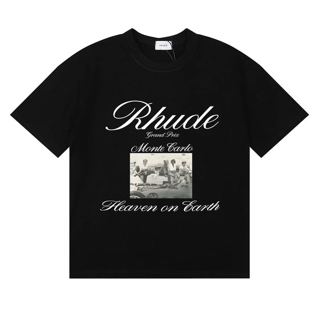 Rhude Monte Carlo Heaven On Earth Vintage Photo Print Black Oversized T‑Shirt Hover Image