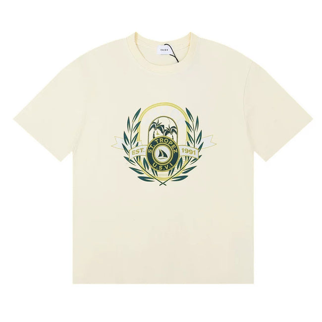 Rhude Laurel Crest Badge Graphic Oversized Tee Cream Hover Image