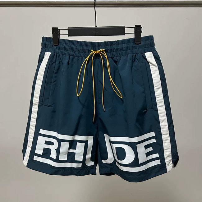 Rhude Side Stripe Big Logo Nylon Shorts Hover Image