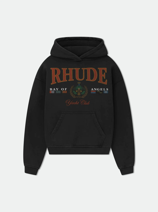 RHUDE Bay Of Angels Yacht Club Graphic Hoodie Black Hover Image