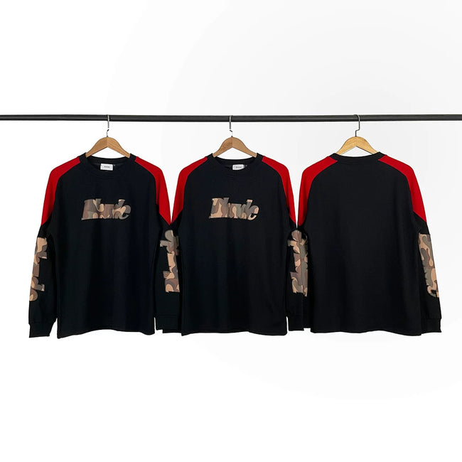 Rhude Camo Patch Logo Raglan Long Sleeve Tee Black Red Hover Image