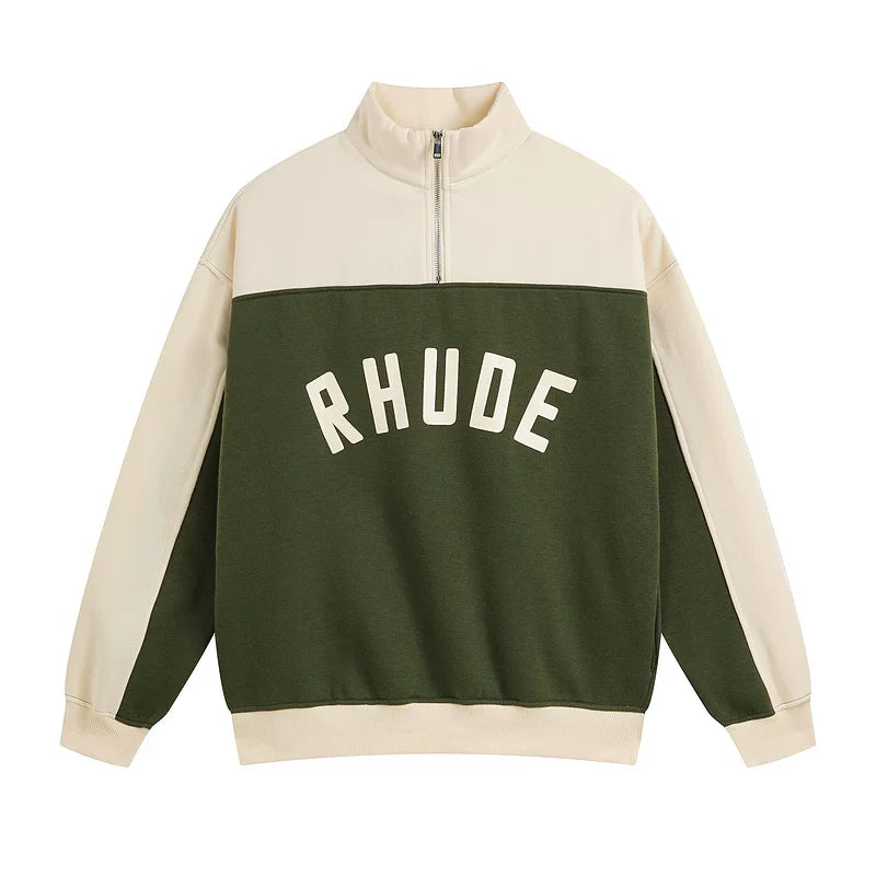 Rhude Color Block Quarter Zip Arch Logo Sweatshirt Green