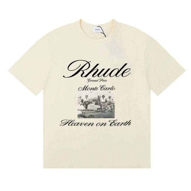Rhude Monte Carlo Heaven On Earth Vintage Photo Print Cream Oversized T‑Shirt Hover Image