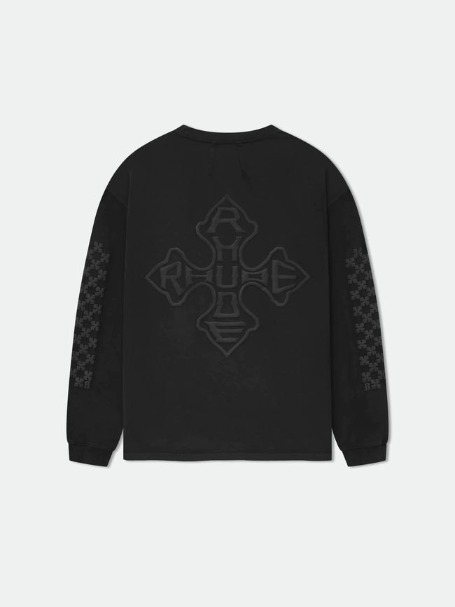 RHUDE Cross Symbol Back Print Hoodie Black Hover Image
