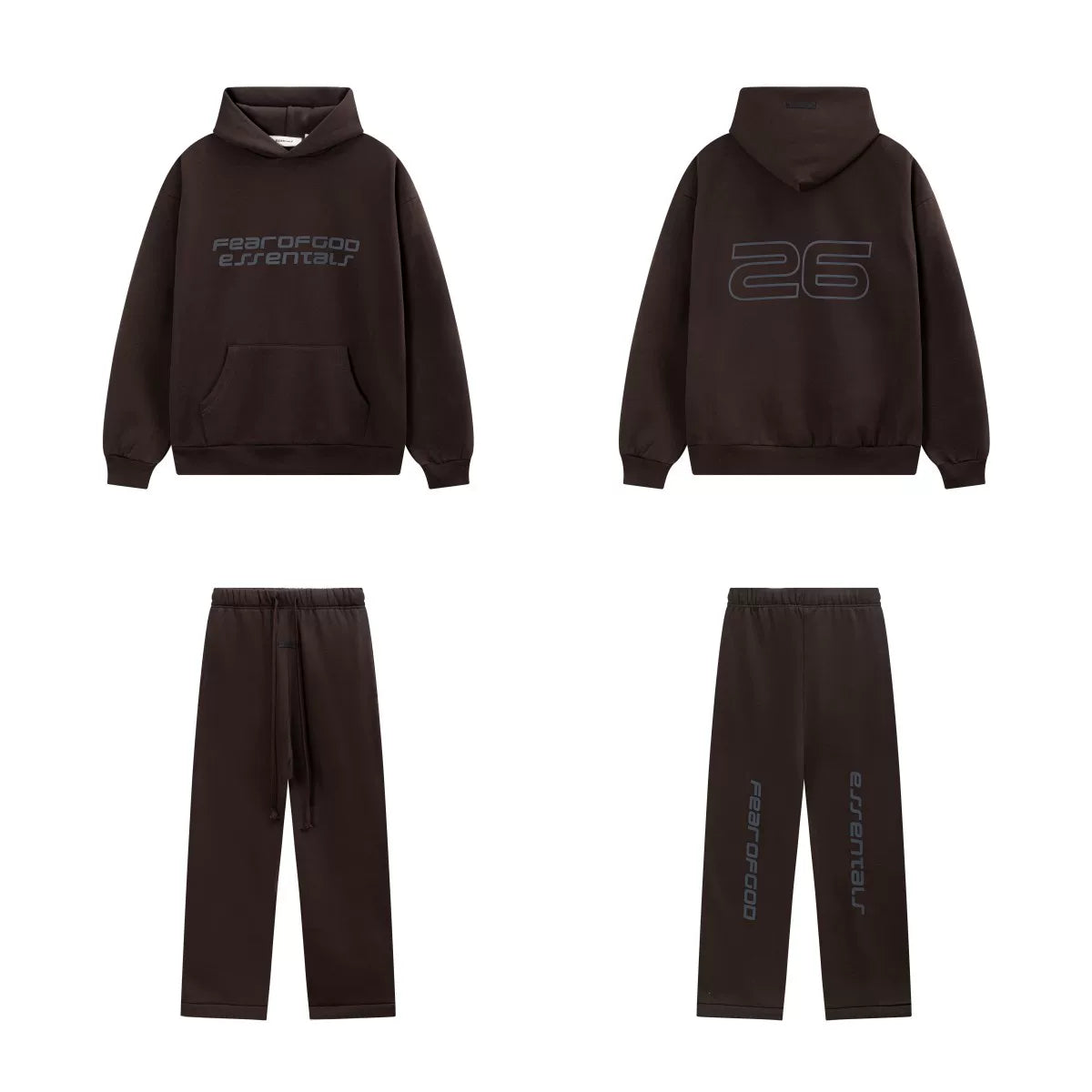 Fear Of God Essentials 26 Graphic Hoodie & Straight‑Leg Pants Set Dark Brown