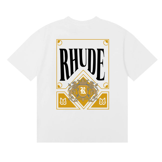 Rhude Golden Crest Ornate Frame Back Print White Oversized T‑Shirt Hover Image