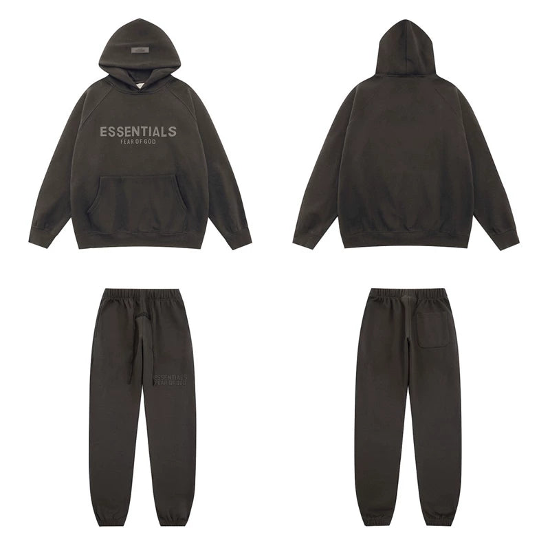 Fear Of God Essentials Tone‑on‑Tone Hoodie & Jogger Tracksuit Set Black