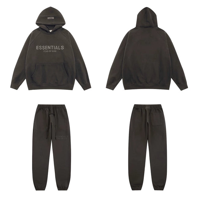 Fear Of God Essentials Tone‑on‑Tone Hoodie & Jogger Tracksuit Set Black Hover Image