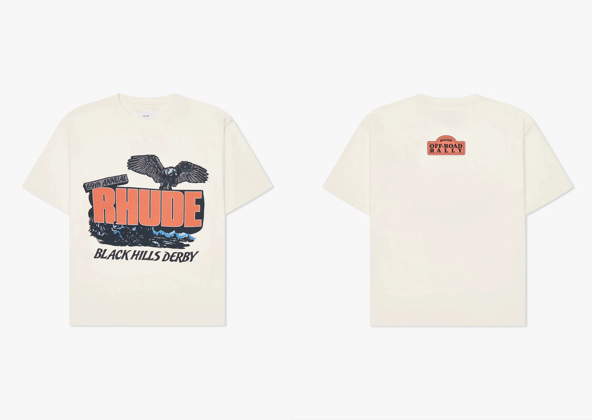 **Rhude Black Hills Derby Eagle Graphic Dual‑Sided Oversized T‑Shirt Off‑White