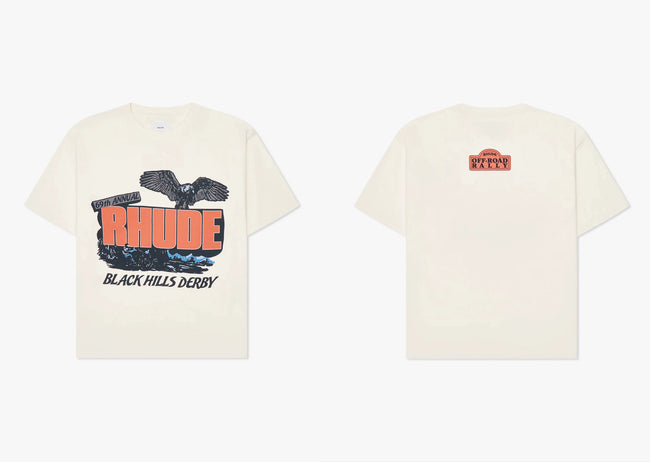 **Rhude Black Hills Derby Eagle Graphic Dual‑Sided Oversized T‑Shirt Off‑White Hover Image
