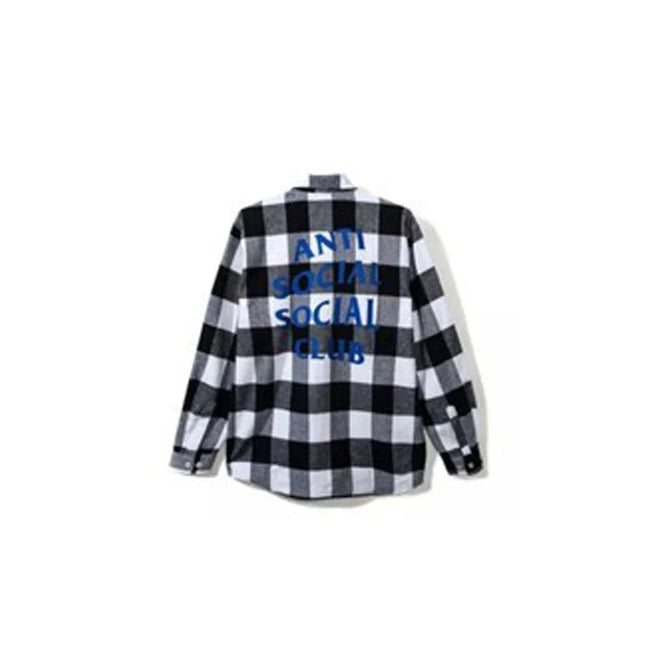 Anti Social Social Club Black White Plaid Blue Logo Flannel Shirt Hover Image