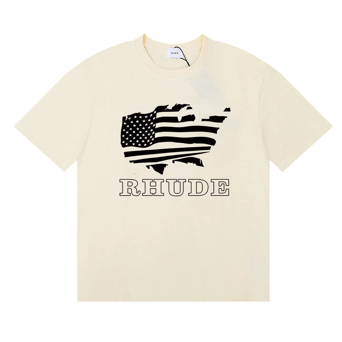 Rhude USA Map American Flag Graphic Cream Oversized T‑Shirt