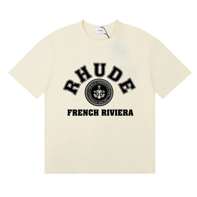 Rhude French Riviera Anchor Vintage Logo Cream Oversized T‑Shirt Hover Image